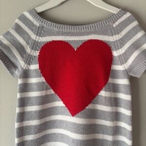 Gray and White Striped Sweater with Red Heart